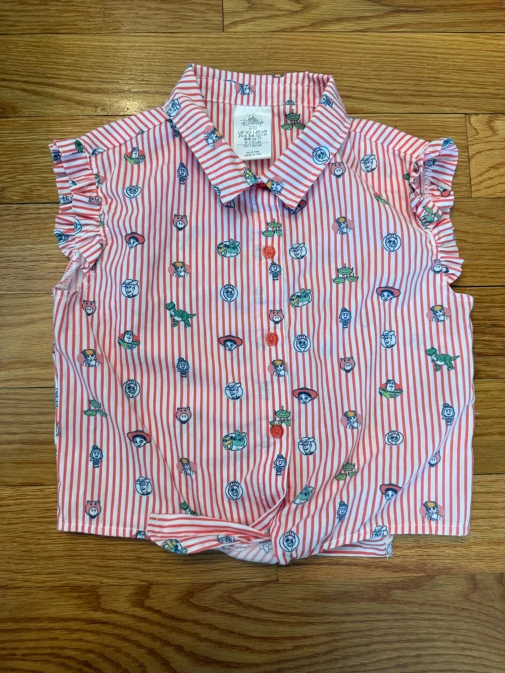 Disney Girls' Pink & White Striped Ruffle Sleeve Button Front Top Toy Story 10